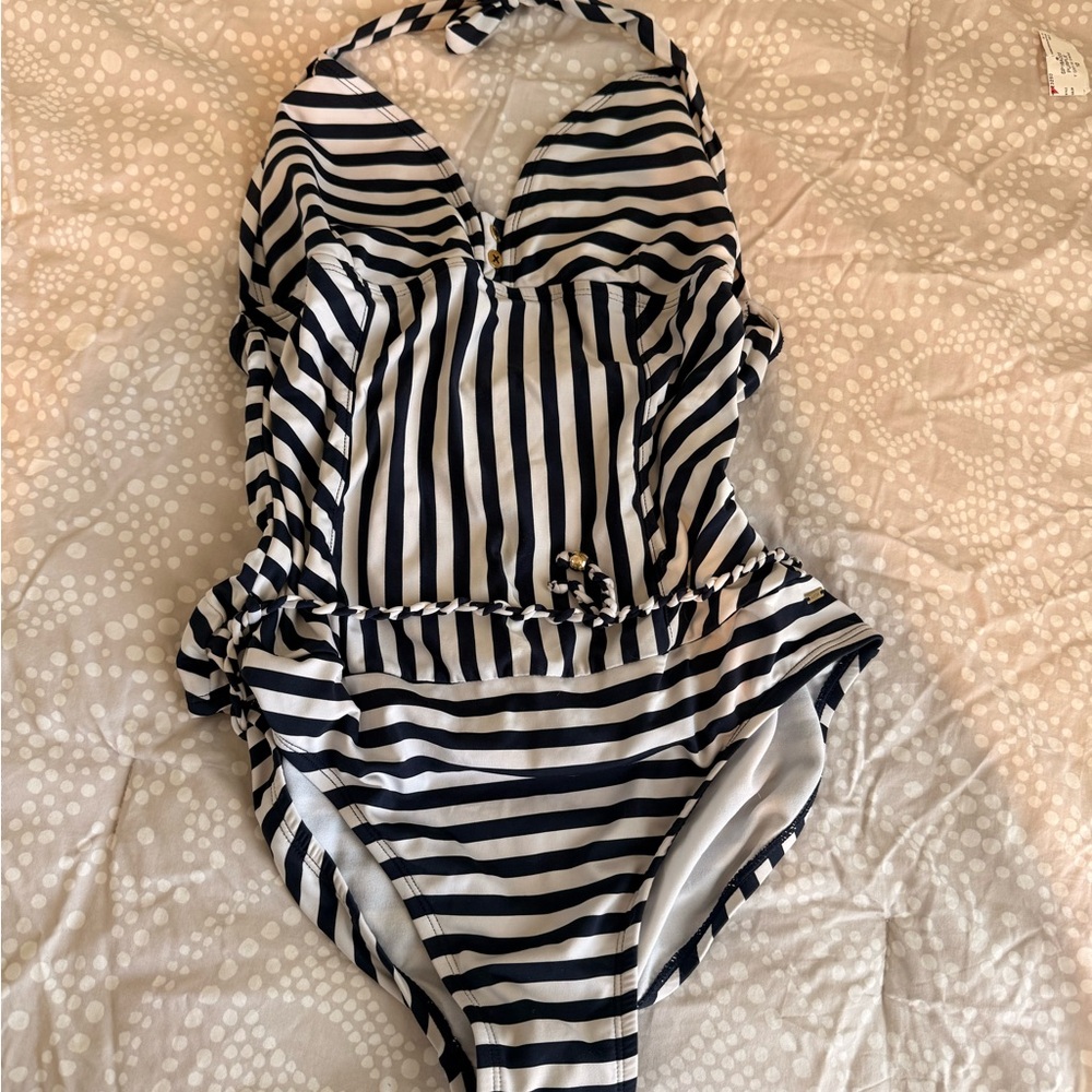 Tommy Hilfiger Striped Halter One-Piece Swimsuit
